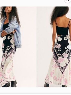 Free people Black & Pink Floral Skirt
